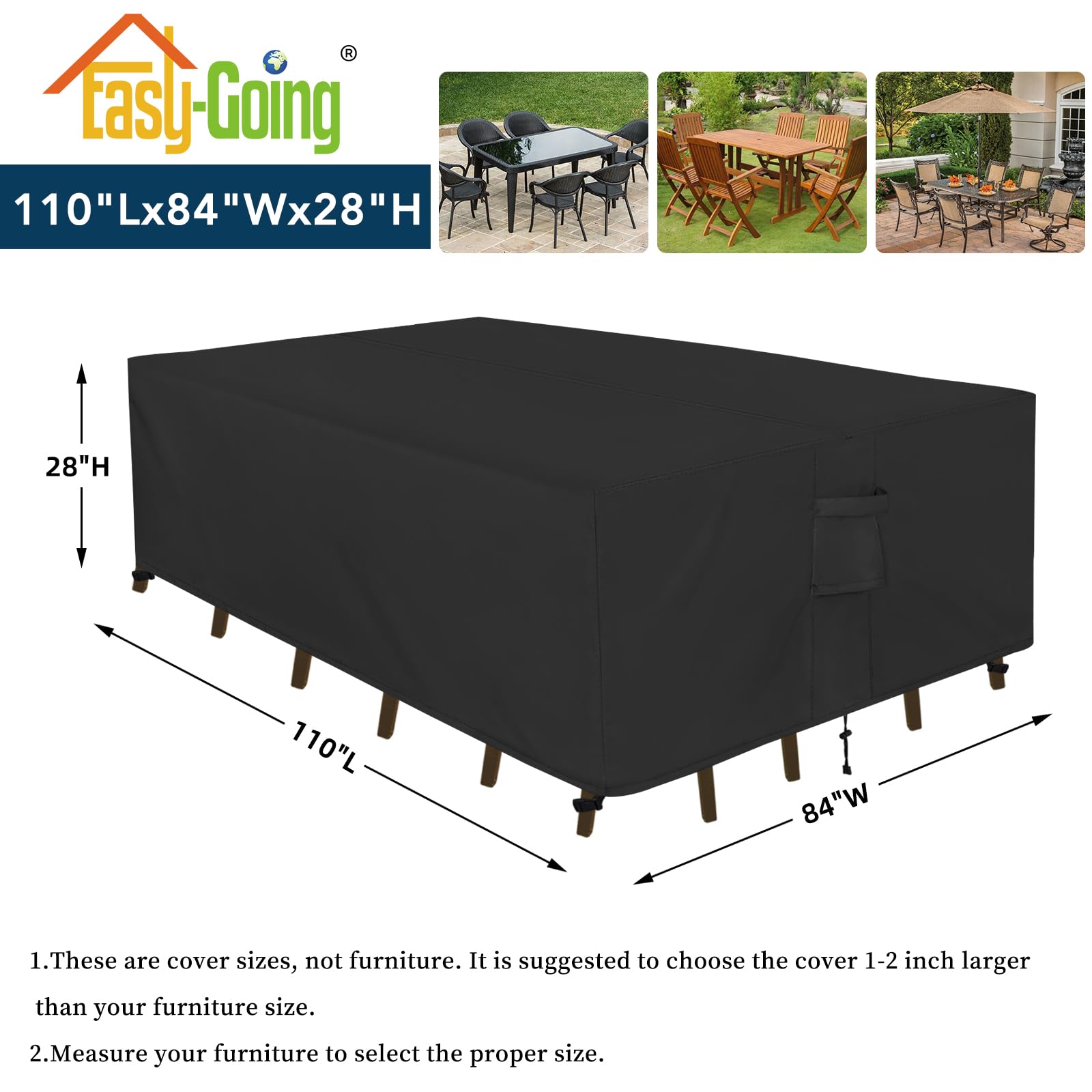 Easy-Going Rectangle Patio Furniture Cover Waterproof Outdoor Dining Table And Chair Cover Anti-Uv Outside Sectional Sofa Set Covers (110'L X 84'W X 28'H, Black)
