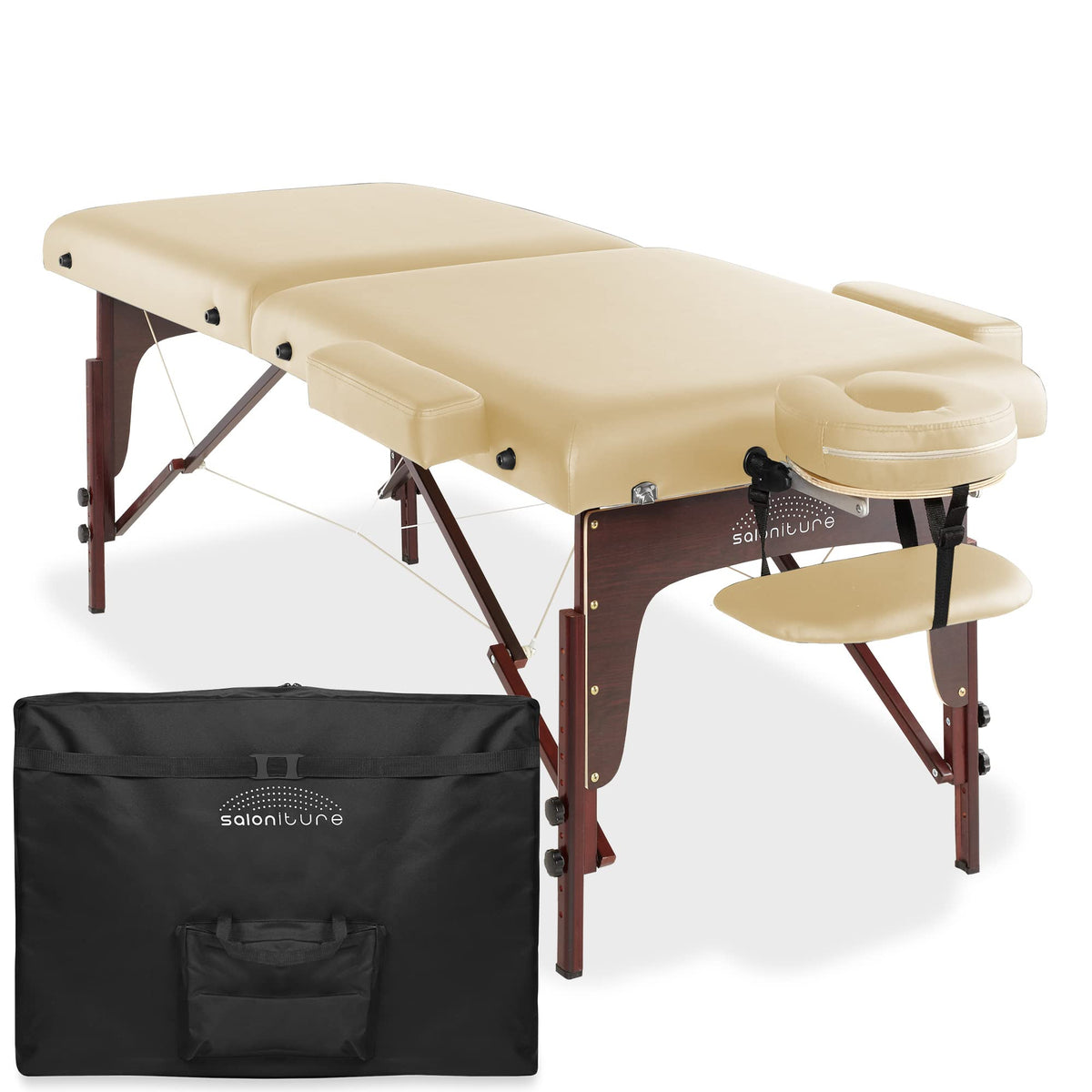 Saloniture Professional Portable Lightweight Bi-Fold Memory Foam Massage Table with Reiki Panels - Includes Headrest, Face Cradl
