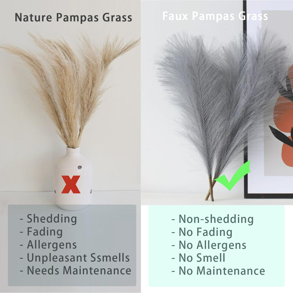 Bnecnet 10 Stems Faux Pampas Grass - 17.7'' Artificial Pampas Grass Decor Fluffy Small Pampas Grass Flower Arrangement And Vase