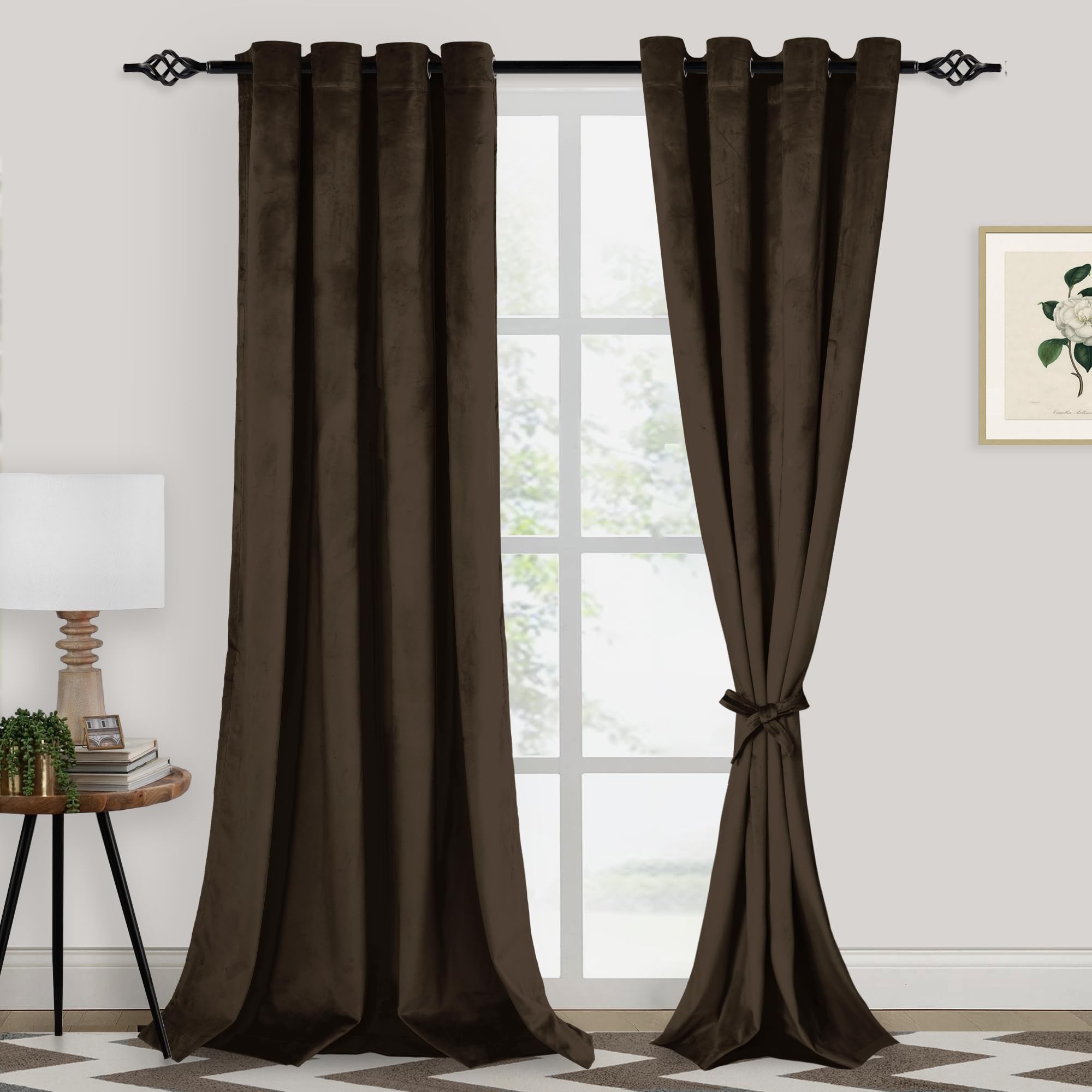 Xwzo Velvet Curtains 108 Inches Long - Extra Long Light Blocking Grommet Window Curtain Panels For Bedroom/Farmhouse/Patio Door