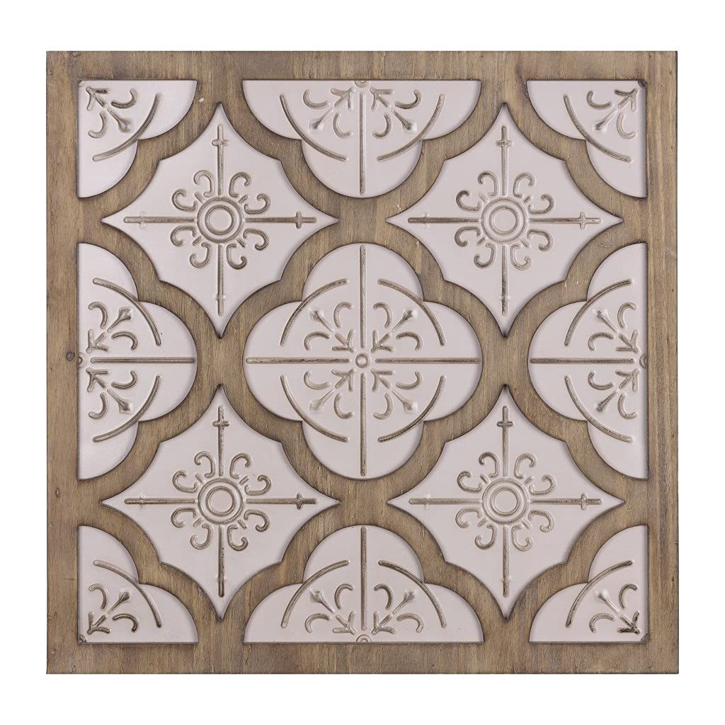 HomeRoots Multi 60% Metal 40% MDF Wood Veneer Pale Pink Quatrefoil Metal and Wood Wall Plaque