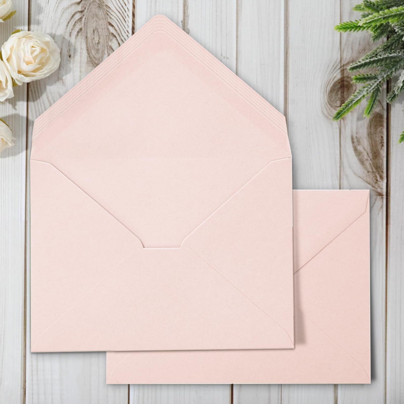 Whaline 50Pcs A7 Invitation Envelopes Set Blush Pink Greeting Card Envelopes V-Flap Envelopes Gift Card Sleeves For Mailing Enve