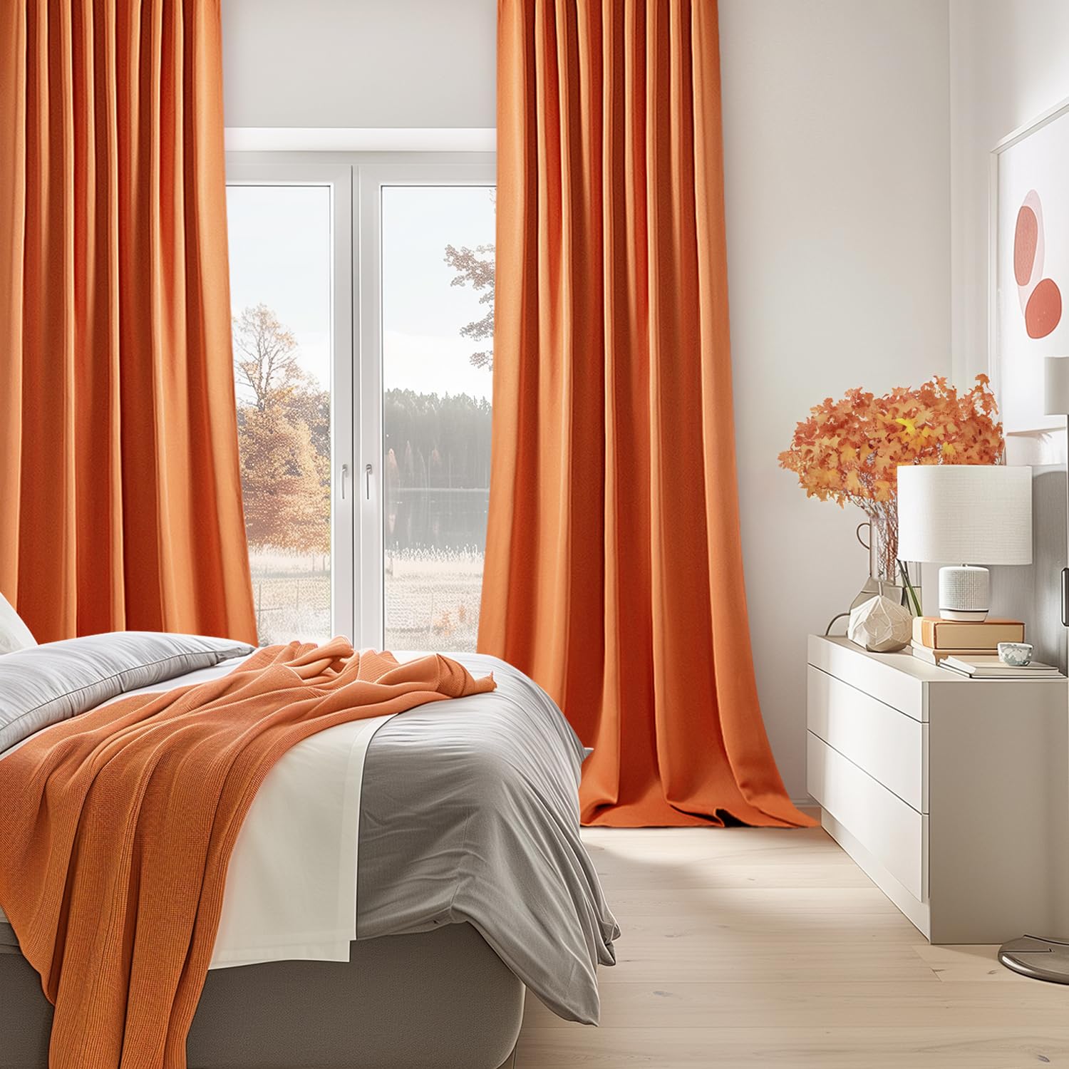 Miulee Orange Back Tab Blackout Curtains 108 Inch Long 2 Panels Set For Living Room Bedroom Privacy, Rod Pocket/Pinch Pleated Fall Extra Long Thermal Insulated Room Darkening Light Blocking Drapes