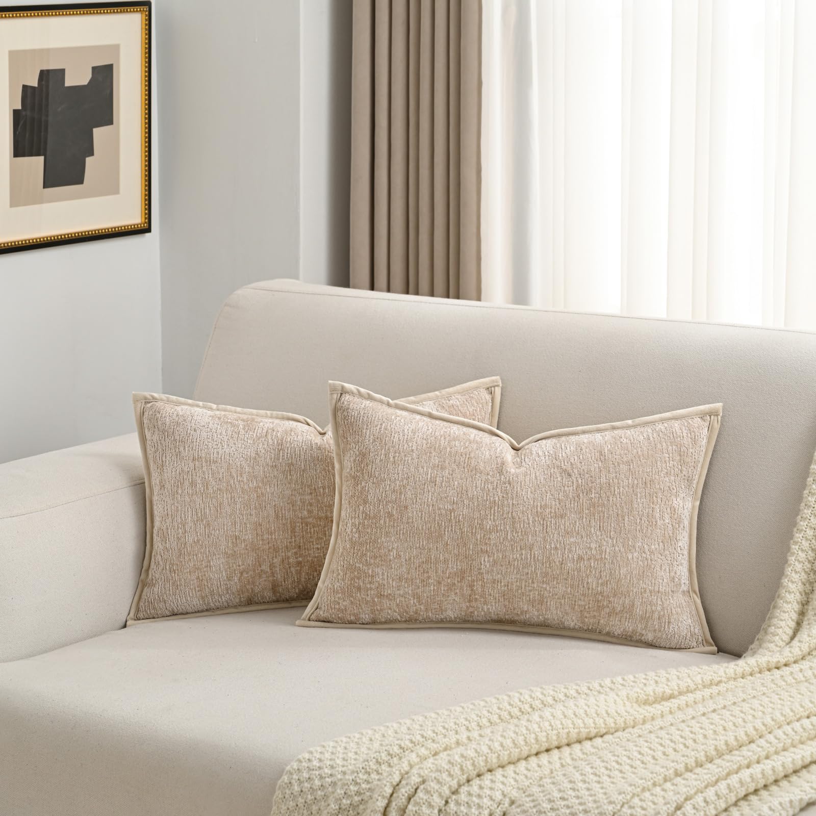Futei Oatmeal Chenille Throw Pillow Covers 12X20 Inch Set Of 2,Soft Velvet Lumbar Pillow Cases,Home Decor For Couch Bed Living R