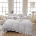 Vm Vougemarket Blue Flower Duvet Cover Set Queen,3 Pieces Romantic Ruffle Duvet Cover With 2 Lace Pillow Shams,100% Cotton Princ