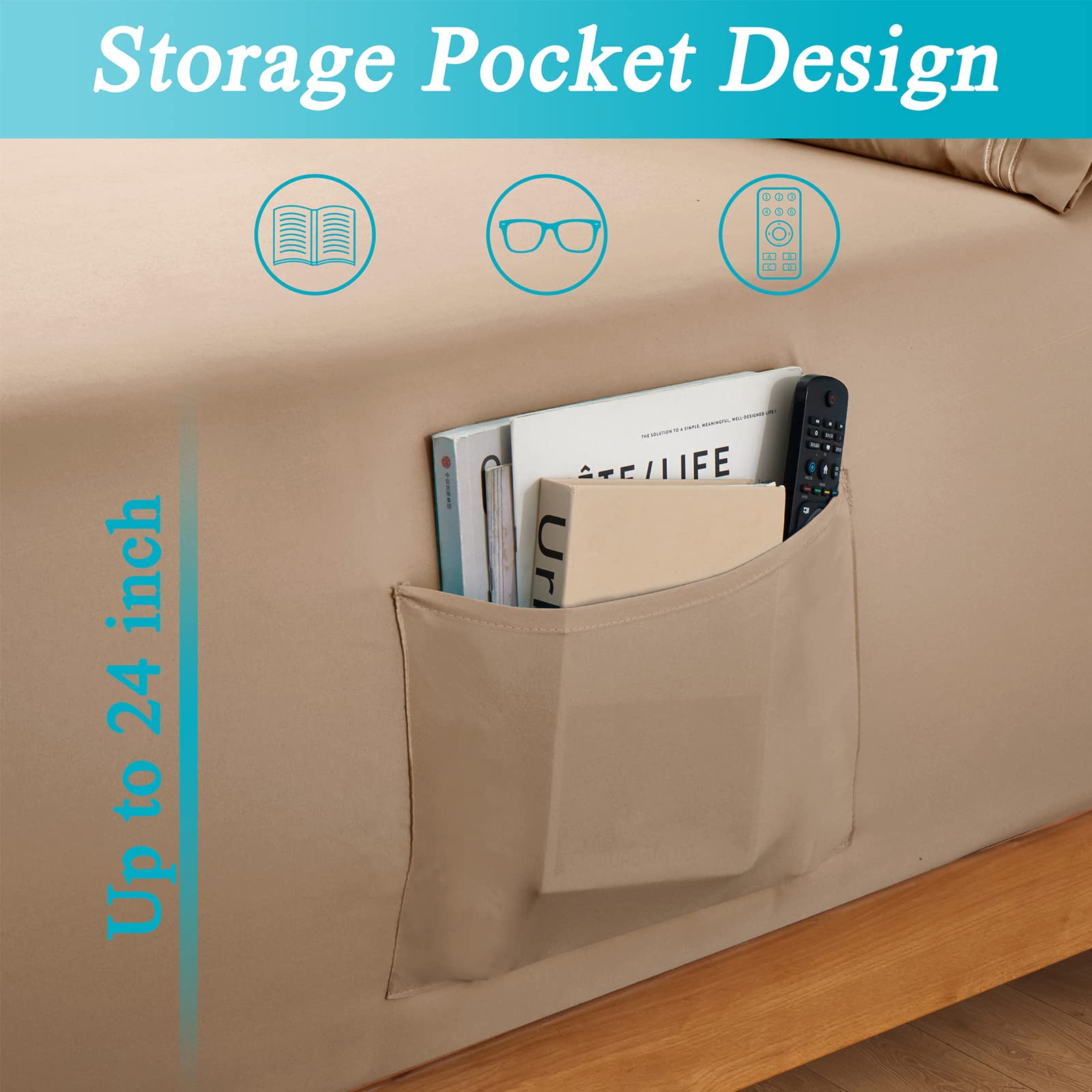 Horbaunal Extra Deep Pocket Queen Fitted Sheet Only - Fits Up To 24 Inch Mattress - Luxury 1800 Thread Count - Microfiber Taupe