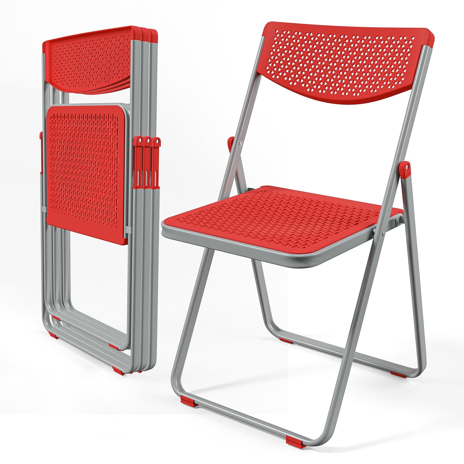 Vingli Plastic Folding Chairs, Comfortable Foldable Chair With Breathable Mesh Seat And Sturdy Metal Frame 350Lbs Capacity For I