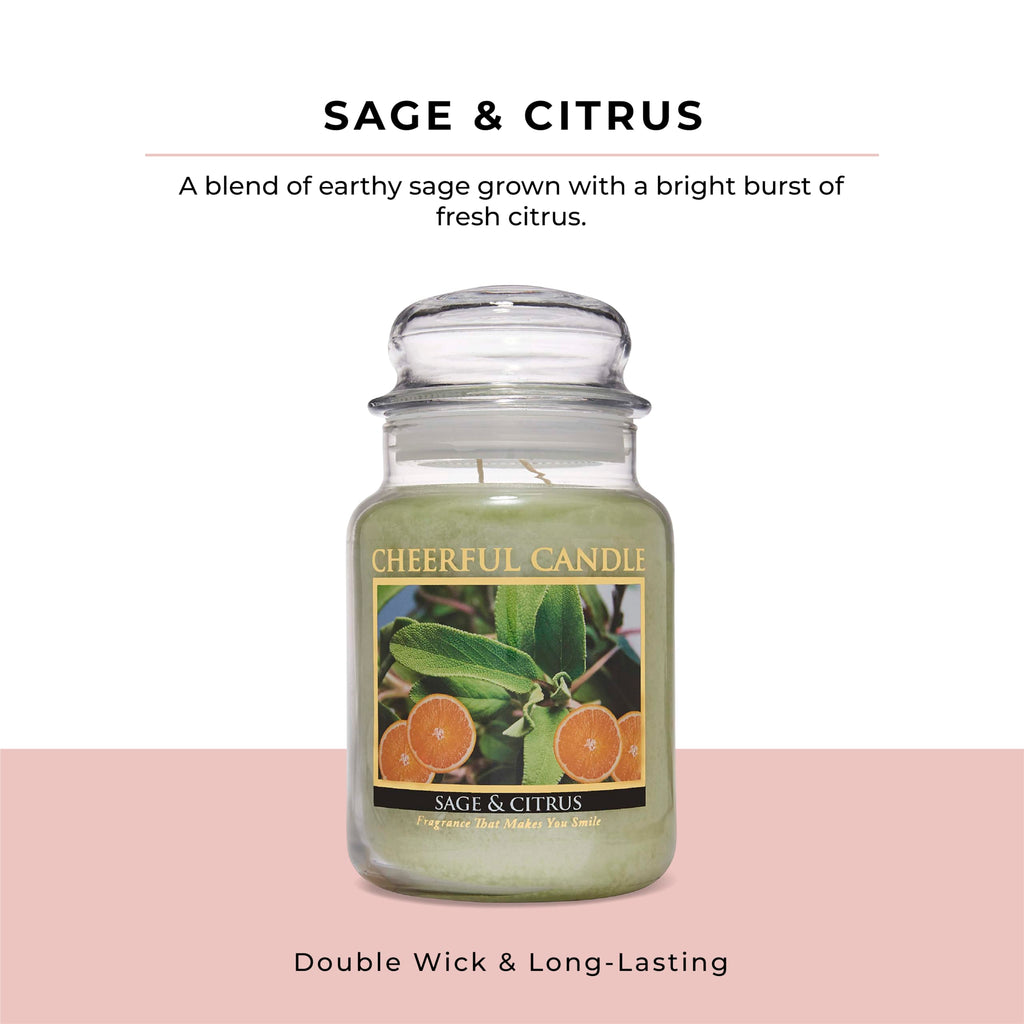 A Cheerful Giver - Sage & Citrus Scented Glass Jar Candle (24 Oz) With Lid & True To Life Fragrance Made In Usa