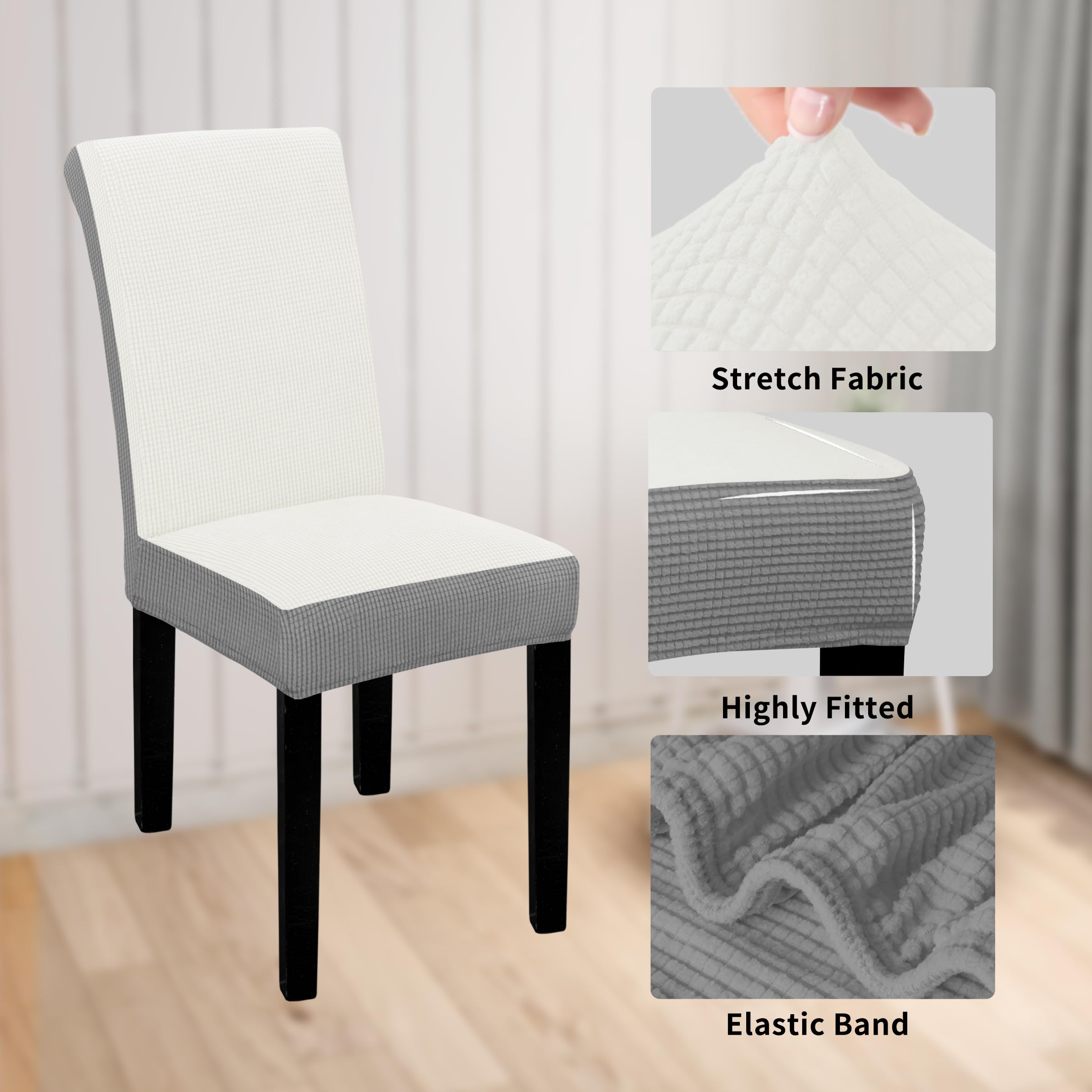 Easy-Going 100% Waterproof Dining Room Chair Cover Set Of 6, Stretch Jacquard Parson Chair Slipcover Removable Washable Chair Protector For Home, Restaurant, Banquet (Xlarge, Cream/Light Gray)