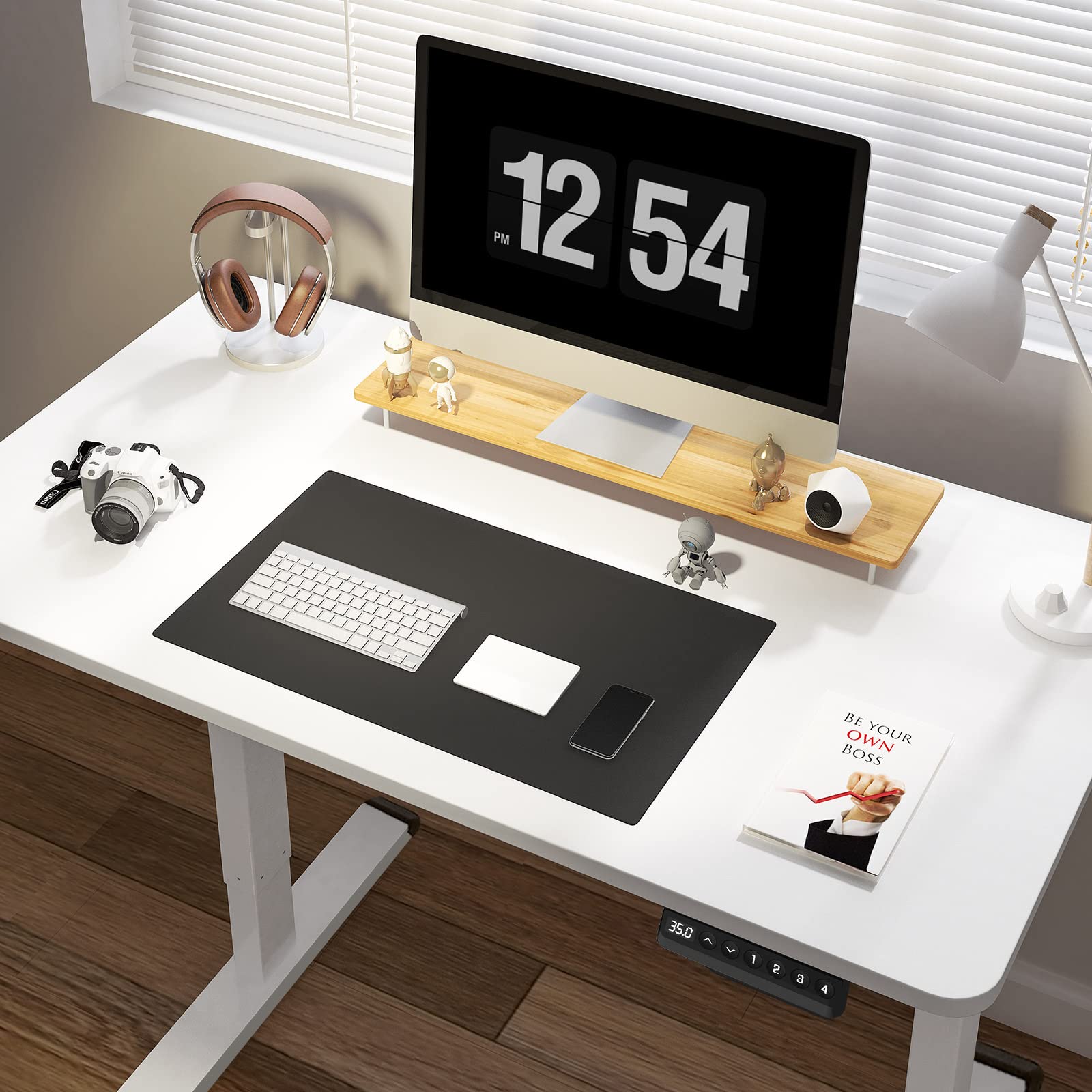 Flexispot En1 Electric Small Standing Desk 40 Inches Adjustable Height Desk For Bedroom Whole-Piece Desk Ergonomic Memory Controller White Table (White Frame + 40' White Top)