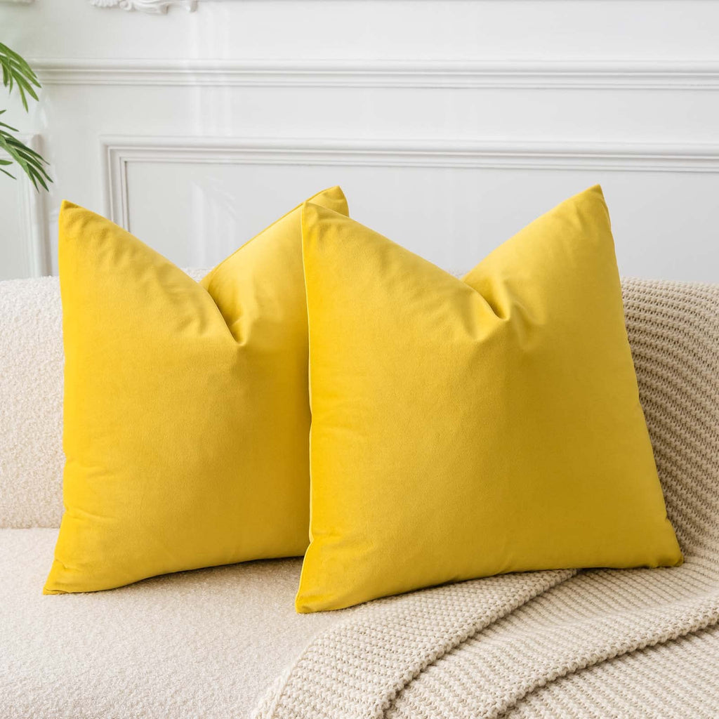 Juspurbet Yellow Velvet Throw Pillow Covers 16X16 Inch Set Of 2 For Living Room Couch Sofa Bedroom Decorative Square Solid Soft
