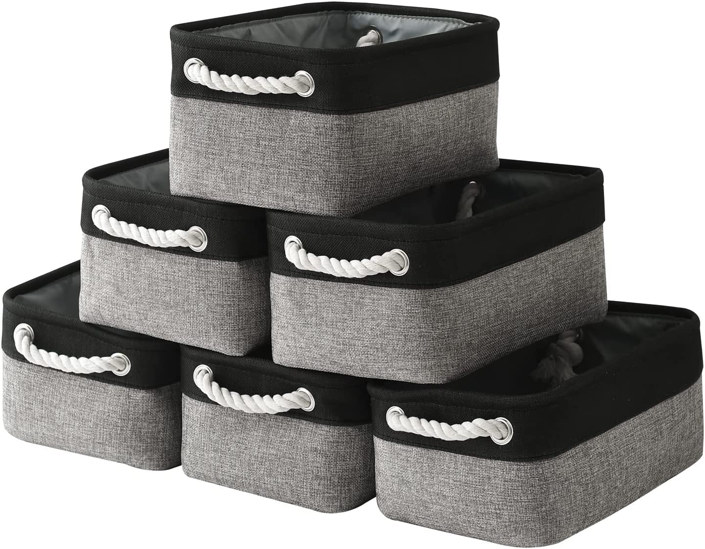 TheWarmHome Storage Basket for Organizing - 12x8x5.2 inch Small 6 Pack Collapsible Storage Bin for Shelves with Rope, Fabric Sto