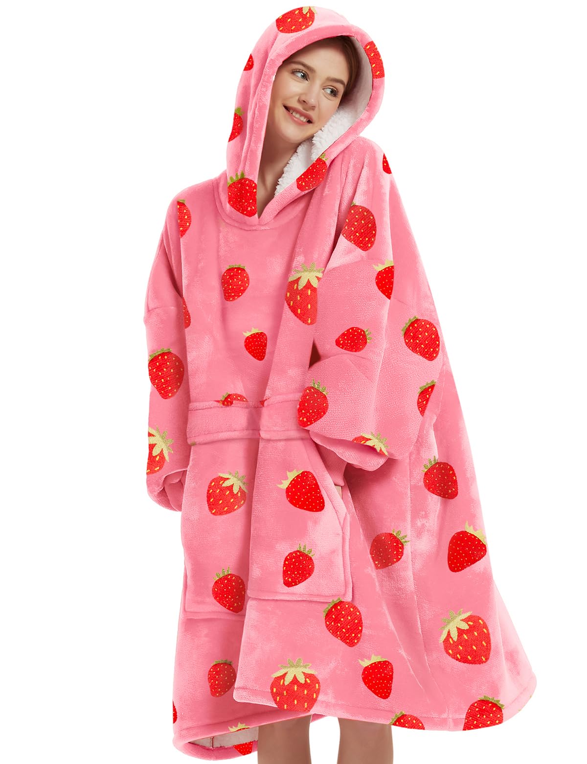 Kfubuo Wearable Blanket Hoodie For Adults Sherpa All Patterns Oversized Sweatshirt Blanket With Pockets Cute Birthday Gifts For