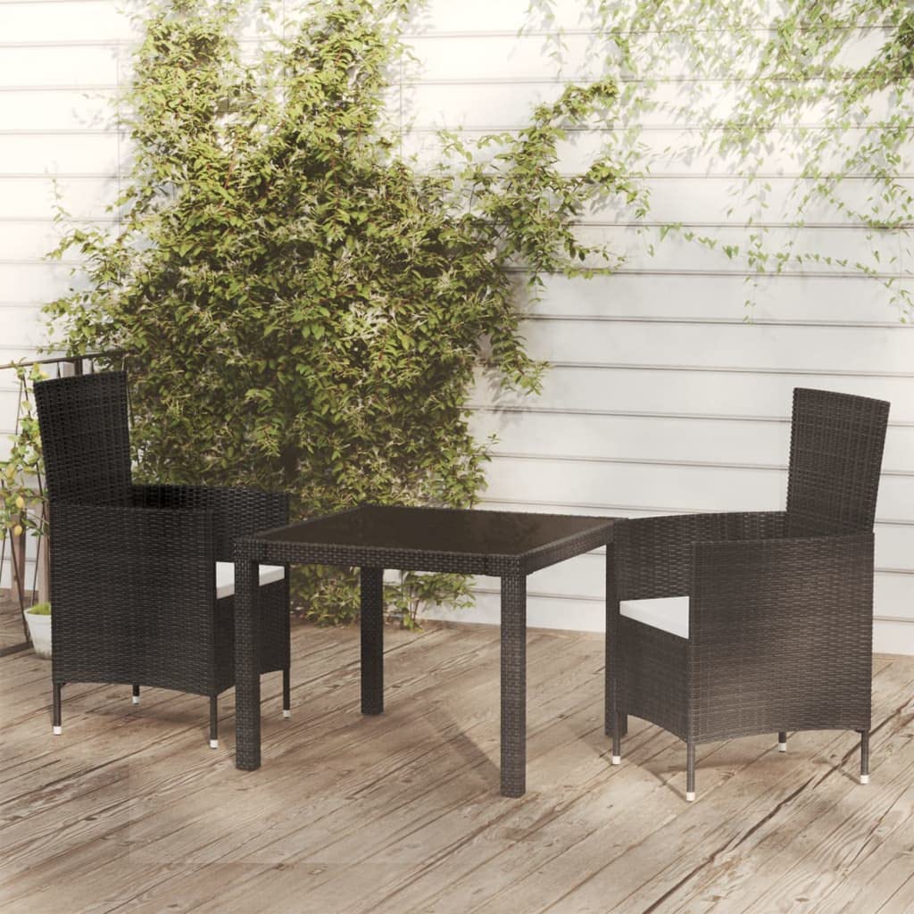 vidaXL Patio Dining Set 5 PC - Black Poly Rattan with Cushions, Tempered Glass Table - Outdoor/Garden Furniture