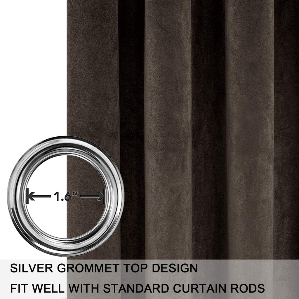 Smiletime Brown 72 In Long Velvet Curtains With Grommet, Thermal Insulated Super Soft Privacy Noise Reducing Light Blocking Velv