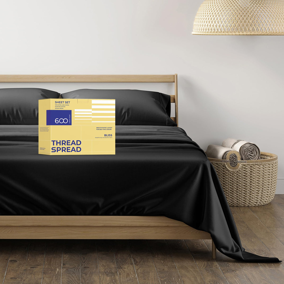 Thread Spread 100% Egyptian Cotton Sheets Queen Size - 600 Thread Count Sheets Queen, 4 Pc Luxury Sheet Queen Size, Soft, Coolin