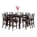 East West Furniture FAIR9-CAP-LC 9 Piece Counter Height Dining Set Includes a Square Kitchen Table with Pedestal and 8 Faux Leather Dining Room Chairs, 54x54 Inch, Cappuccino
