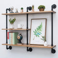 Industrial Pipe Shelf with Wood 43.3in,Rustic Wall Mount Shelf 3-Tiers,Metal Hung Bracket Bookshelf,DIY Storage Shelving Floatin