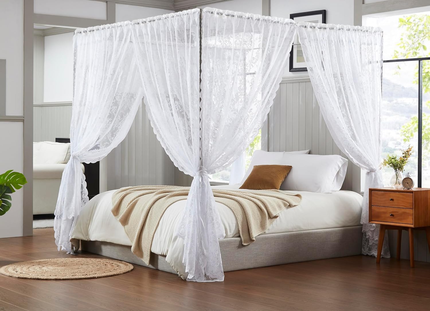 Treatmentex White Lace Curtains For Bedroom 95 Inch Length 3D Leaf And Floral Embroidered Sheer Window Drapes For Living Room Gu