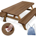 Britown Picnic Table Cover With Bench Covers Elastic Edges, Wooden Brown Fitted Table Cover, Outdoor Patio Camping Essentials 72