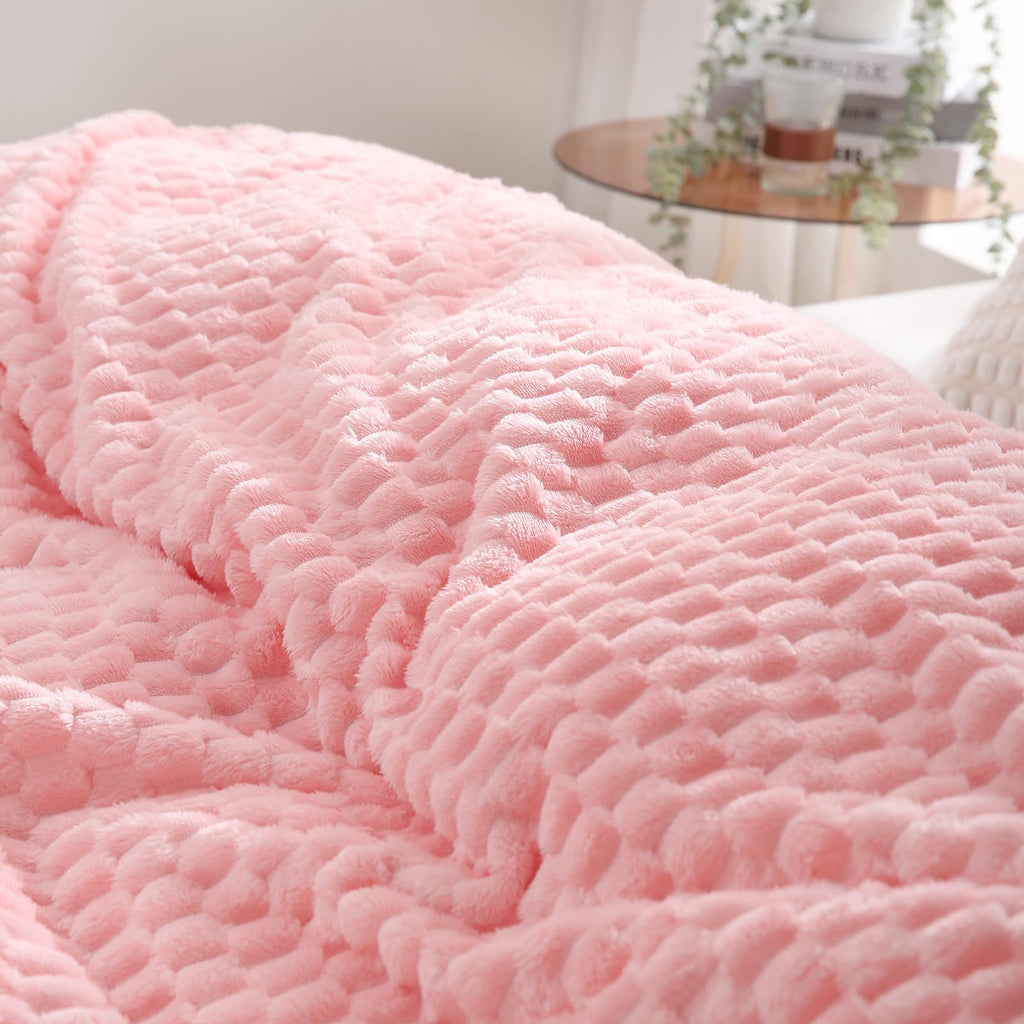 Puncuntex Light Pink Throw Blanket 90''  90'' Inches Fuzzy 3D Jacquard Decorative Flannel Fleece Super Soft Plush Cozy Blanket F