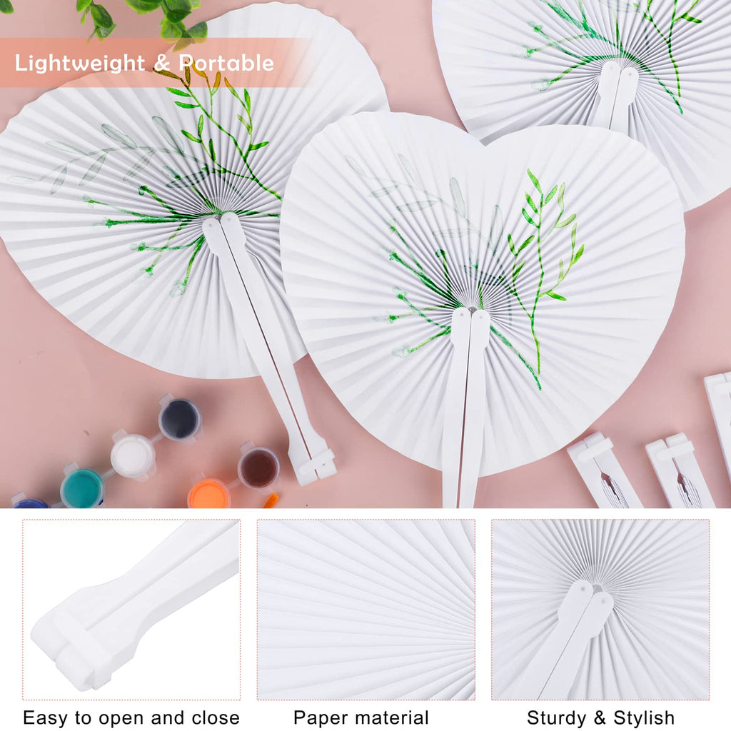 Aodaer 100 Pack Heart Shaped Folding Fans White Paper Fans Handheld Fans With Plastic Handles For Party, Wedding, Anniversary De