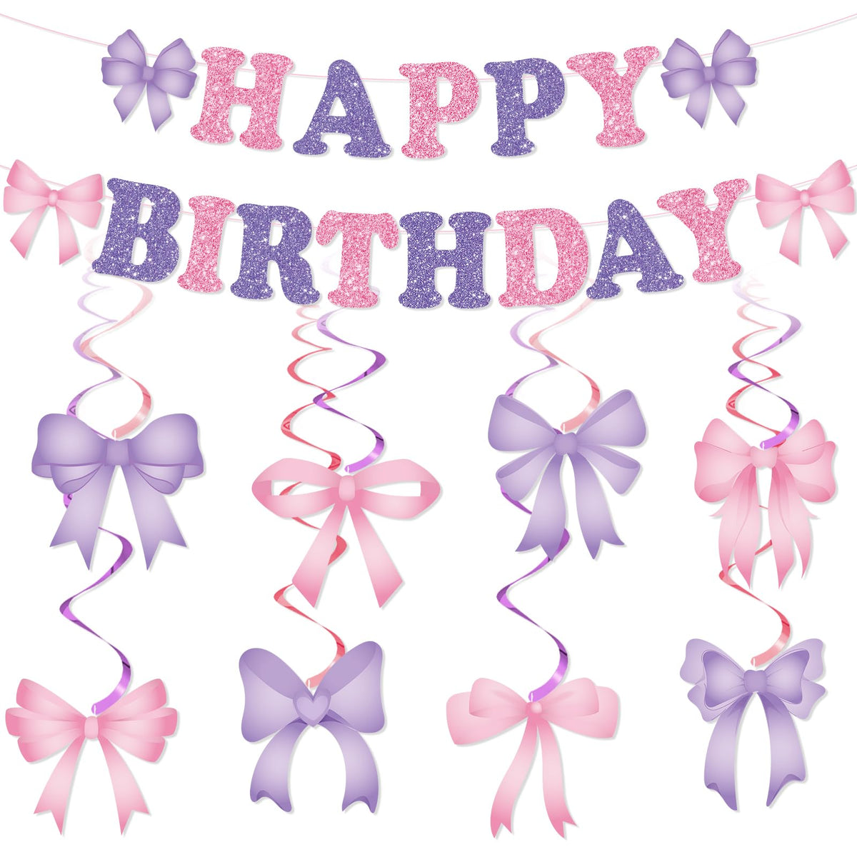 Purple and Pink Bow Birthday Banner