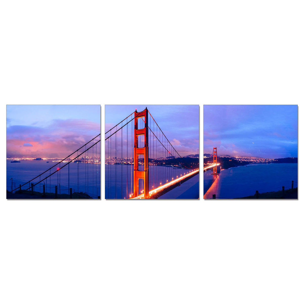 Furinno Senia Wall Mounted Triptych Photography Prints, Golden Gate Bridge, Set Of 3