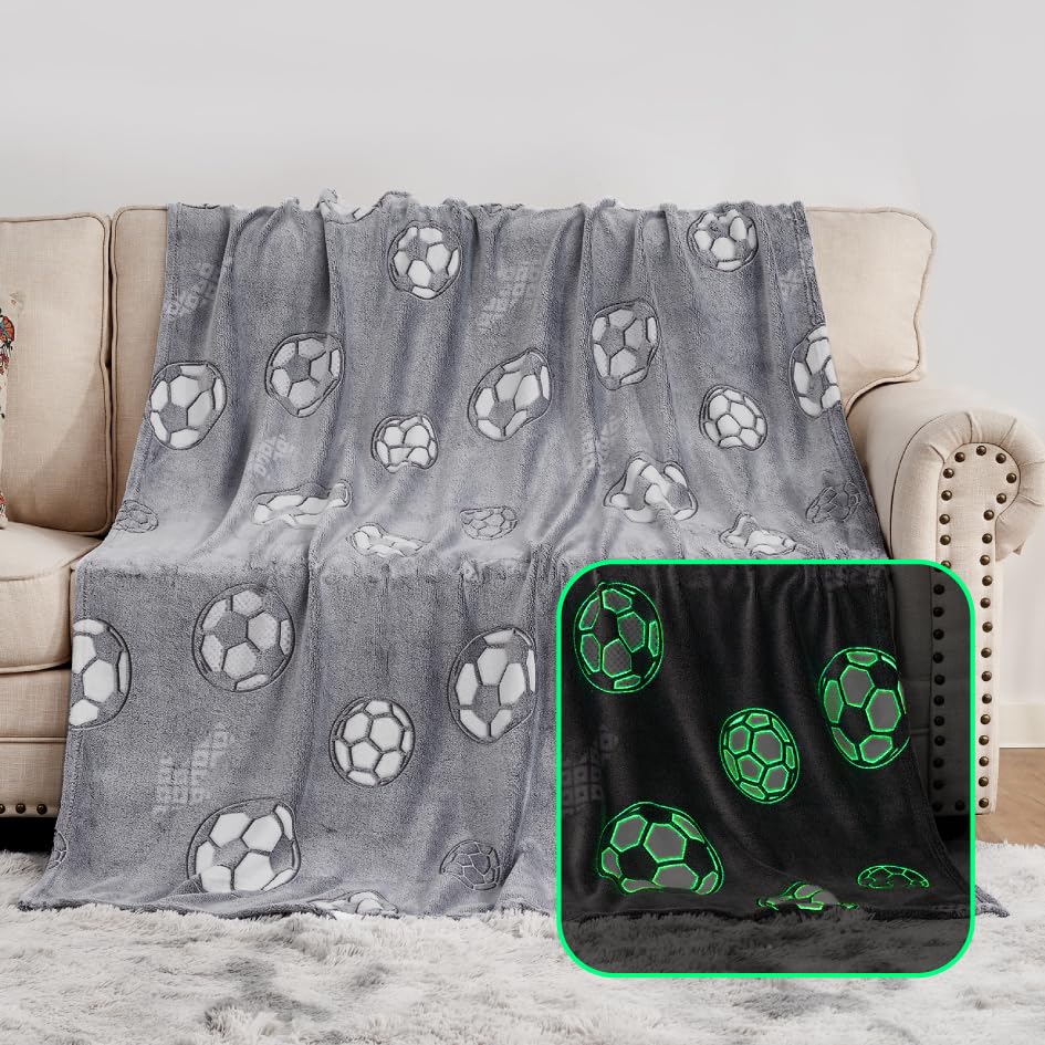 Uomny Glow In The Dark Blanket For Boys Soft Football Throw Blanket Kids Luminous Balls Blankets For Couch Bedroom Decor Luminou