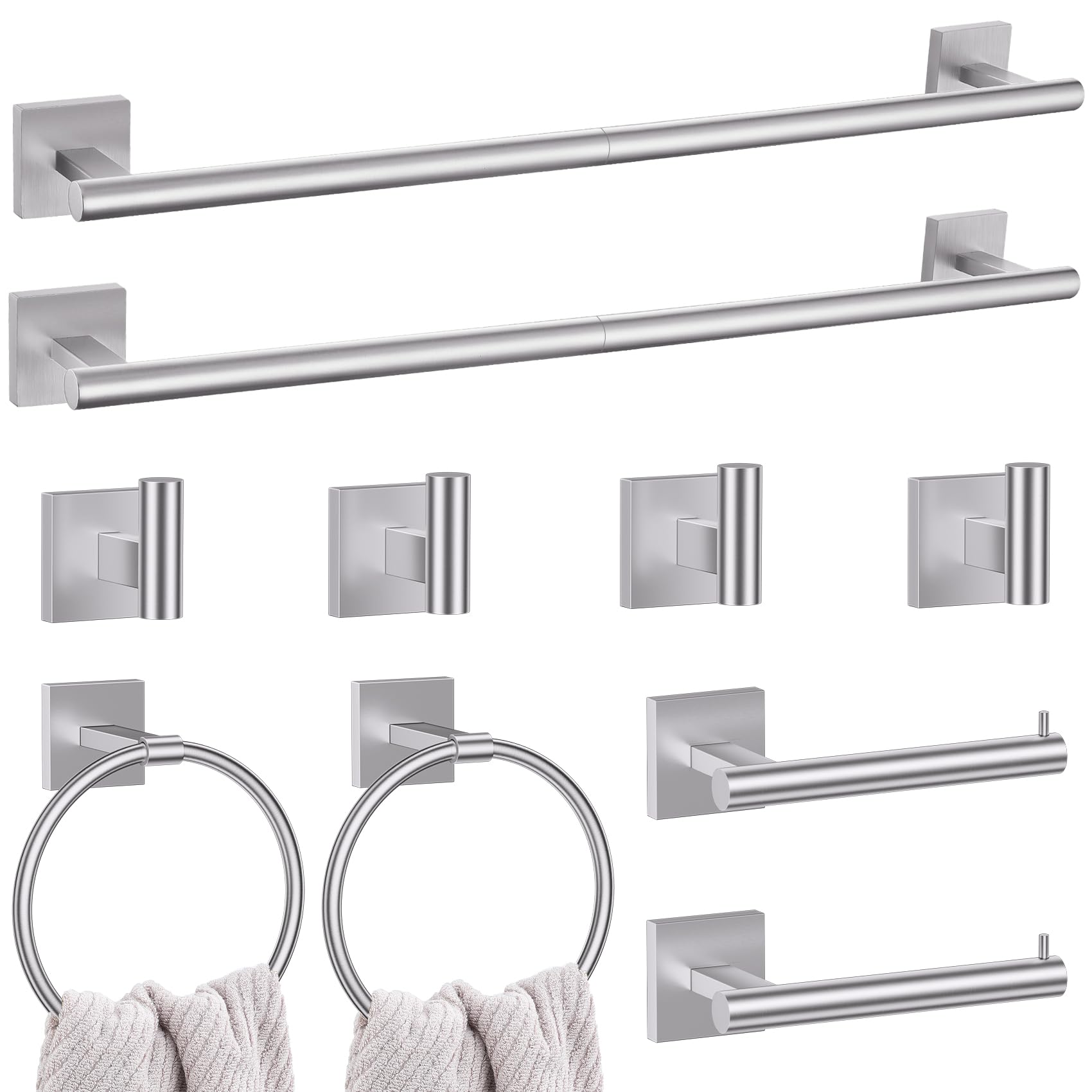 10 Pieces Bathroom Hardware Set Brushed Nickel Towel Bar Set Includes 23.6    Towel Bar, Towel Ring Holder, Toilet Paper Holder 