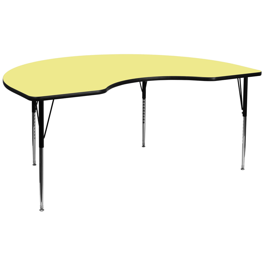 Flash Furniture Wren 48''W x 96''L Kidney Yellow Thermal Laminate Activity Table - Standard Height Adjustable Legs