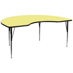 Flash Furniture Wren 48''W x 96''L Kidney Yellow Thermal Laminate Activity Table - Standard Height Adjustable Legs