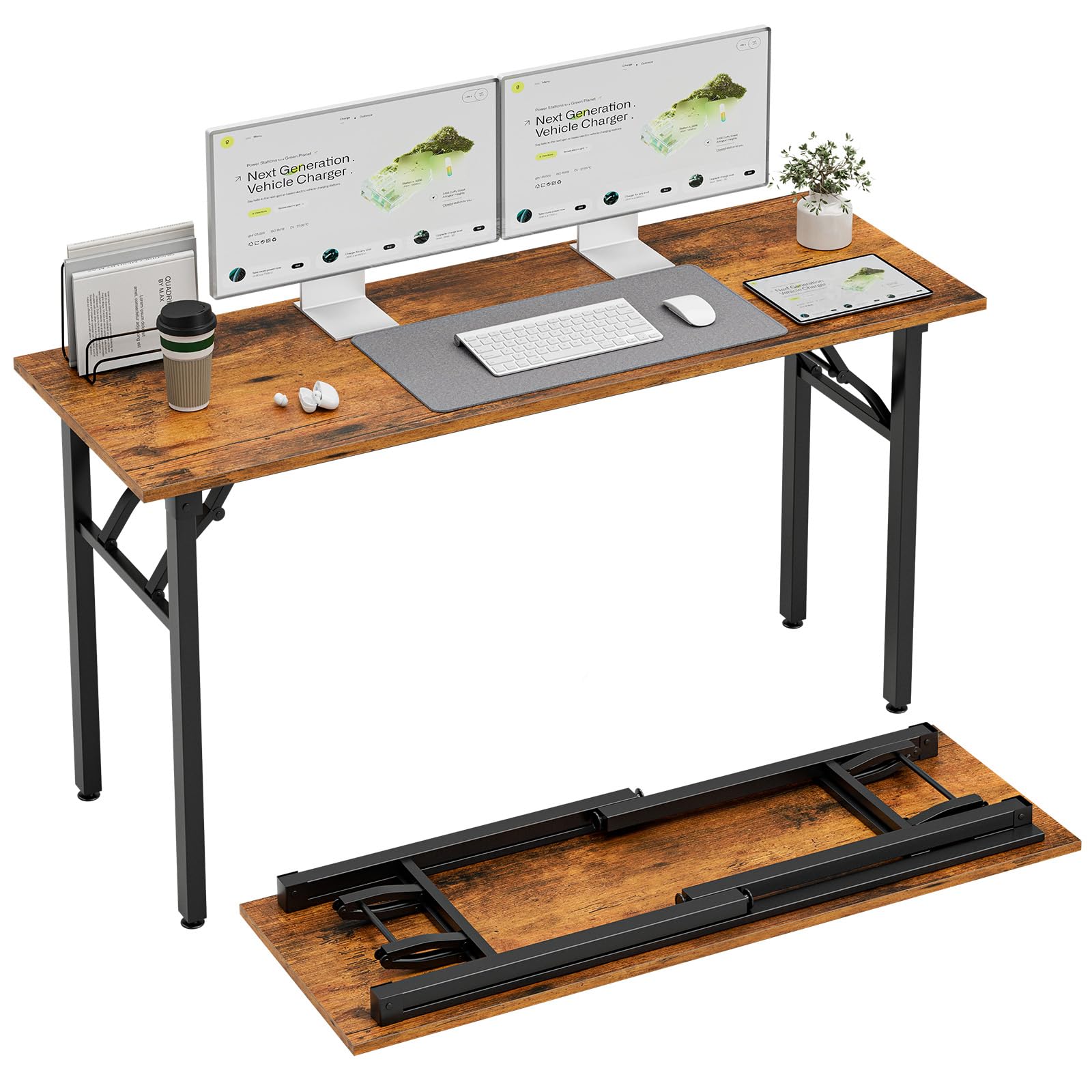 TEMI Long Computer Desk Folding Table - 55.1 Foldable Office Desk, No Assembly, Perfect Writing Table for Bedroom, Dorm, or Apar