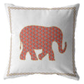 HomeRoots Orange On Cream Broadcloth 20â€ Orange White Elephant Indoor Outdoor Throw Pillow