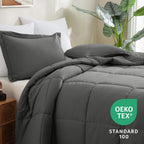 Cozylux Queen Comforter Set - Dark Grey Comforter Queen Size, 3 Pieces Box Stitched Bed Set For All Seasons, Soft Lightweight Bedding Sets With 1 Down Alternative Comforter And 2 Pillow Shams