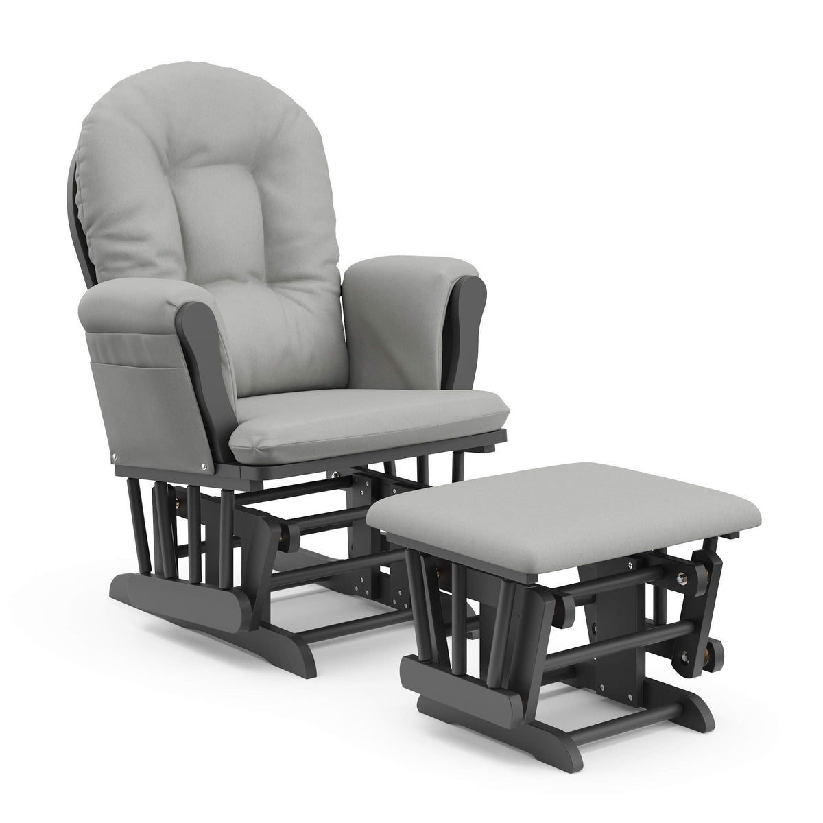 Storkcraft Premium Hoop Glider And Ottoman (Pebble Gray With Light Gray) - Padded Cushions With Storage Pocket, Smooth Rocking Motion, Easy To Assemble, Solid Hardwood Base