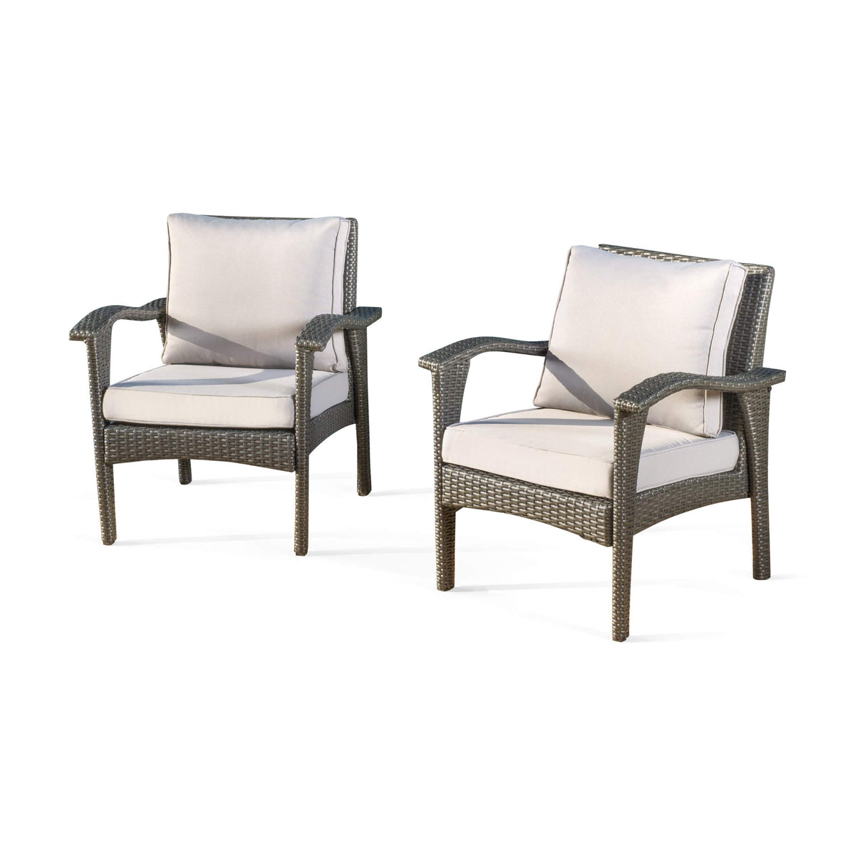 Gdfstudio (Set Of 2 Outdoor Grey Wicker Club Chair With Cushion