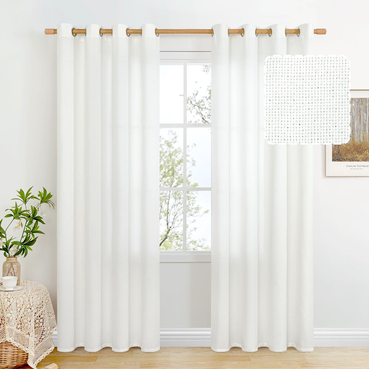Bgment Off White Linen Curtains For Living Room 84 Inch Length 2 Panels, White Curtains Drape For Dining Room Bedroom Light Filt