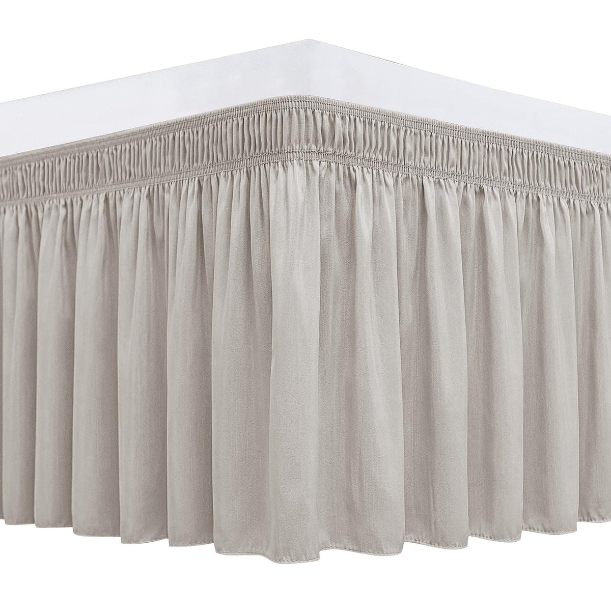 Biscaynebay Wrap Around Bed Skirts For Queen Beds 19' Long Drop, Camel Grey Adjustable Elastic Dust Ruffles Easy Fit Wrinkle Re