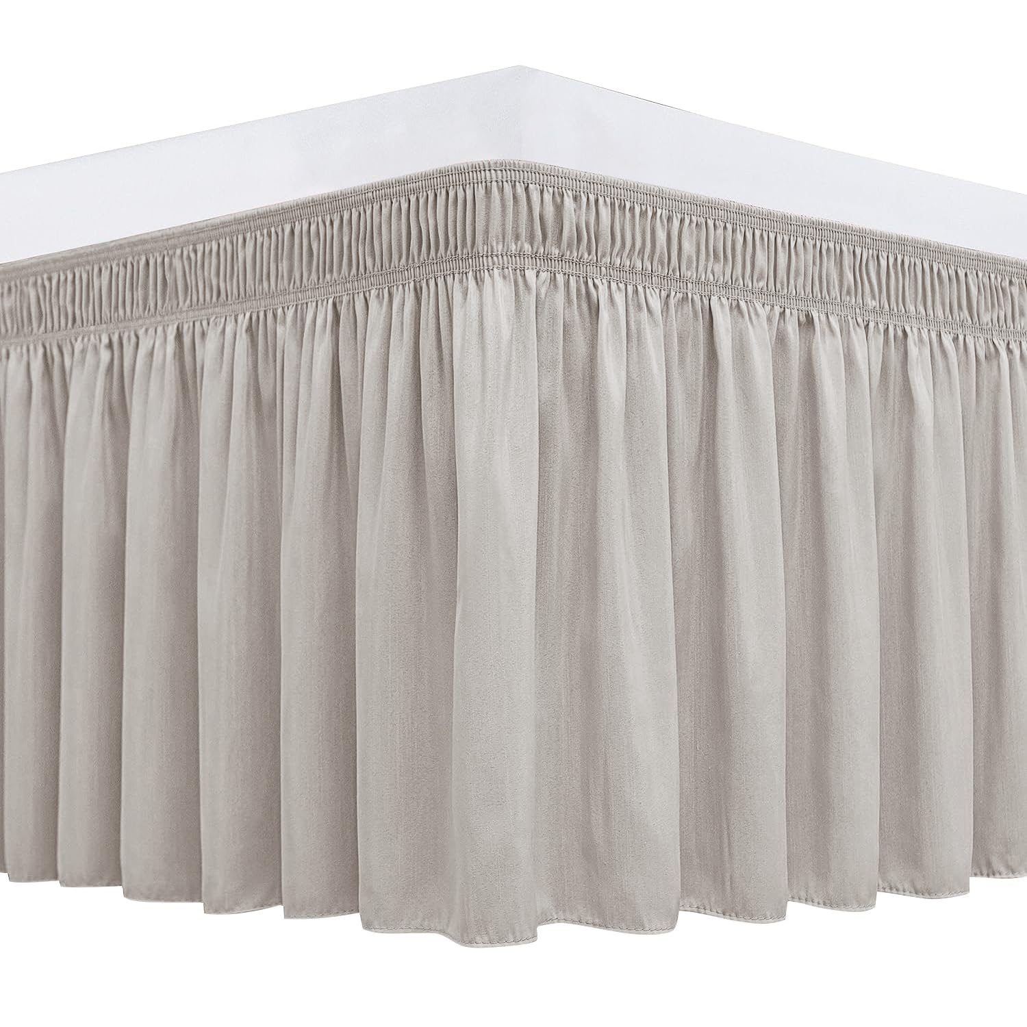 Biscaynebay Wrap Around Bed Skirts For Queen Beds With 18' Drop, Camel Grey Adjustable Elastic Dust Ruffles Easy Fit Wrinkle Re