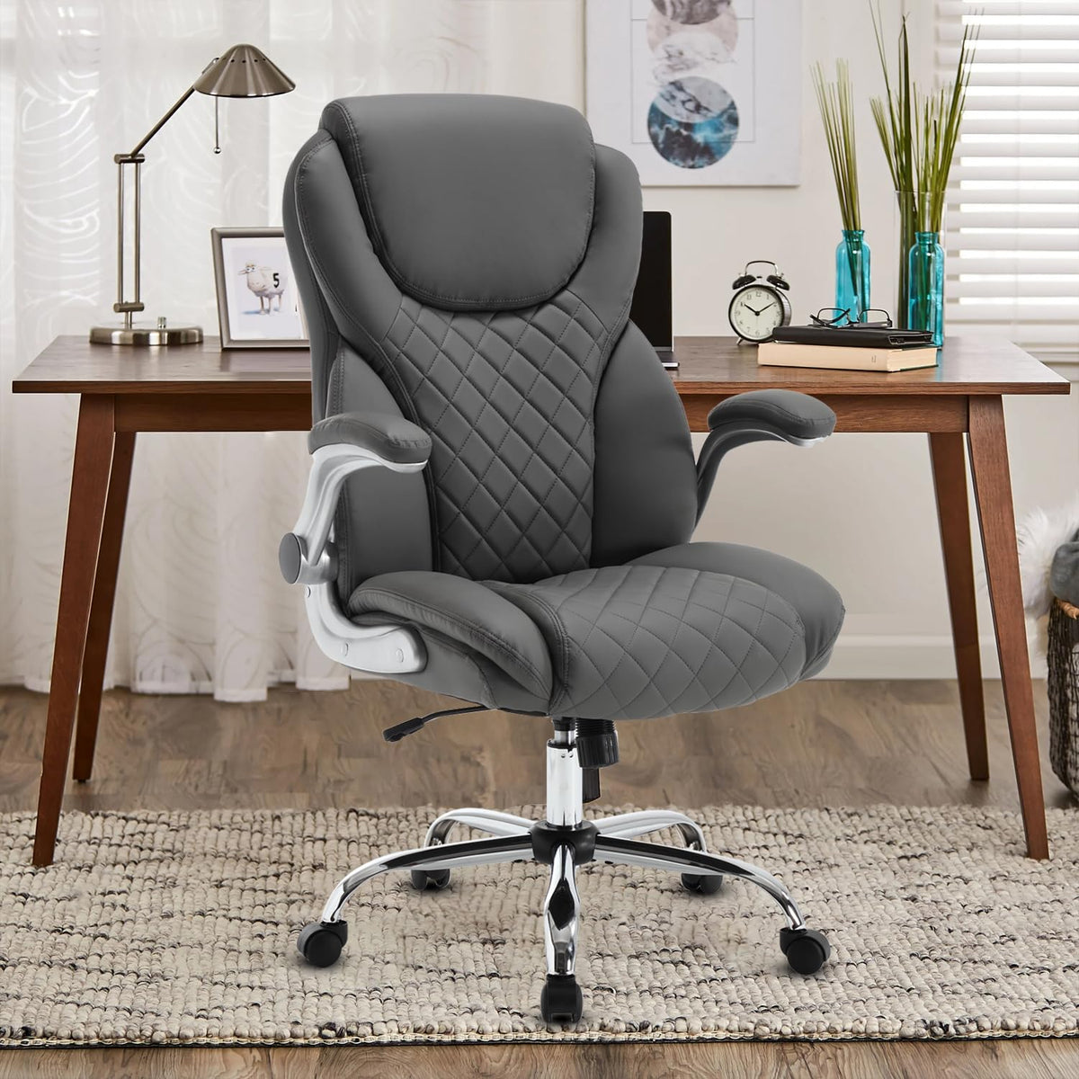 Reficcer Executive Office Chair, Pu Leather High Back Ergonomic Office Desk Chairs With Wheels, 90-120 Rocking Managerial Chair