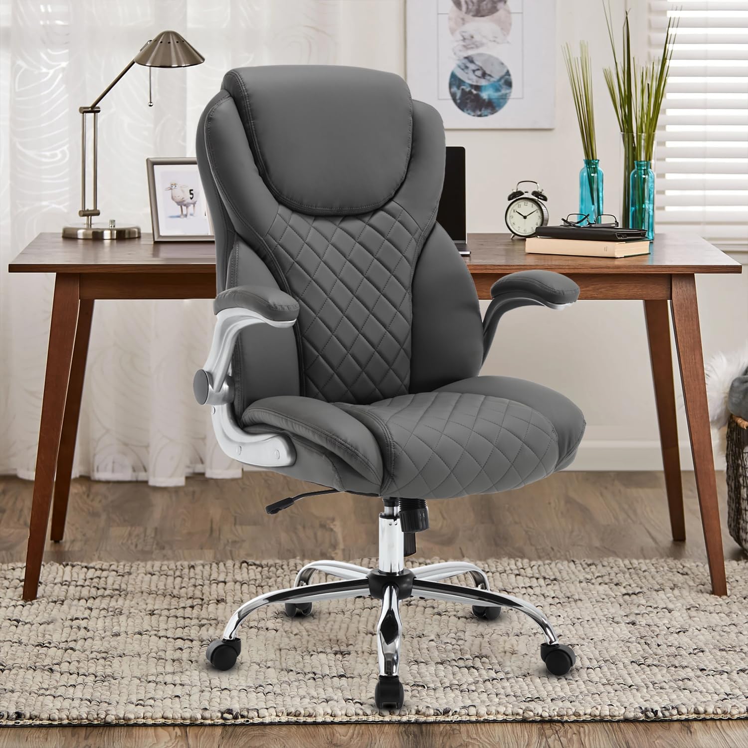 Reficcer Executive Office Chair, Pu Leather High Back Ergonomic Office Desk Chairs With Wheels, 90-120 Rocking Managerial Chair