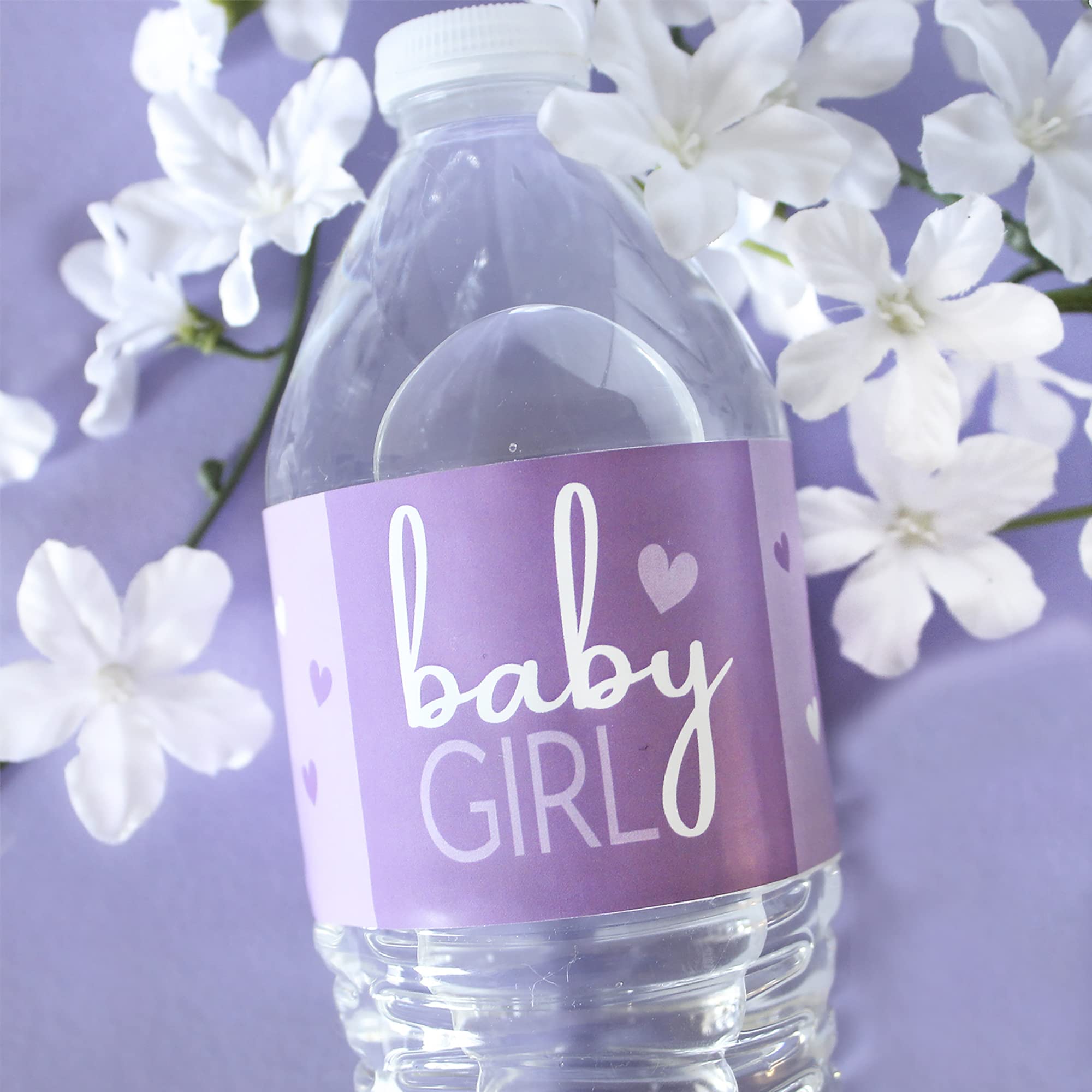 Purple Its A Girl Baby Shower Water Bottle Stickers, Lavender Baby Shower Waterproof Stickers For Water Bottles - 24 Count