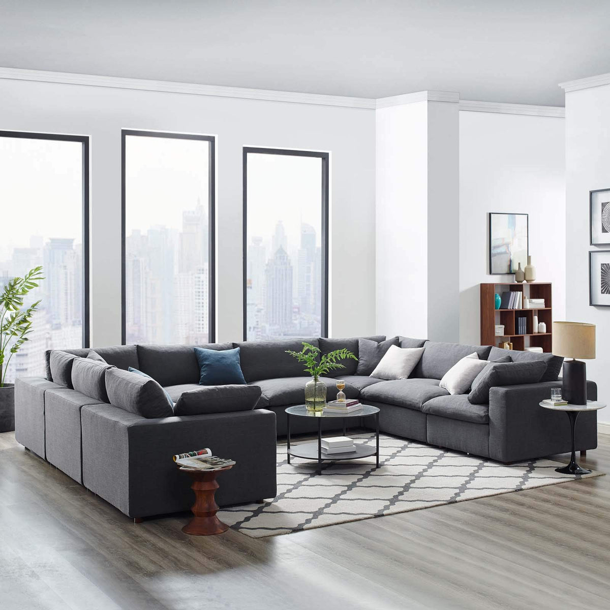 Modway Commix Down-Filled Overstuffed Upholstered 8-Piece Sectional Sofa Set In Gray