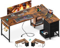 Aodk L Shaped Desk With 4 Tier Drawers, 61' Reversible Gaming Desk With Power Outlets, L Shaped Computer Table With Usb Charging Port And Host Stand, Home Office Table, Easy To Assemble, Vintage