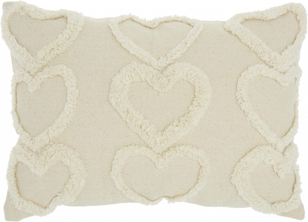 HomeRoots Whimsical Heart Detail Off White Lumbar Pillow