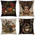 Rinrinfam Mystery Witchy Decor Pillow Covers 18X18 Set Of 4, Skull Moth Hands Dancing Magic Girl Horns Hare Mushroom Linen Pillo