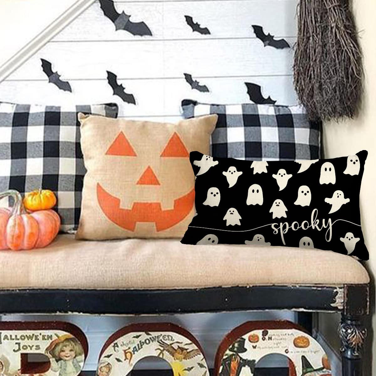 Jxzygmd Halloween Pillow Cover 12X20 Ghost Spooky Halloween Lumbar Pillow Covers Decorations Outdoor Halloween Pillows Decorativ