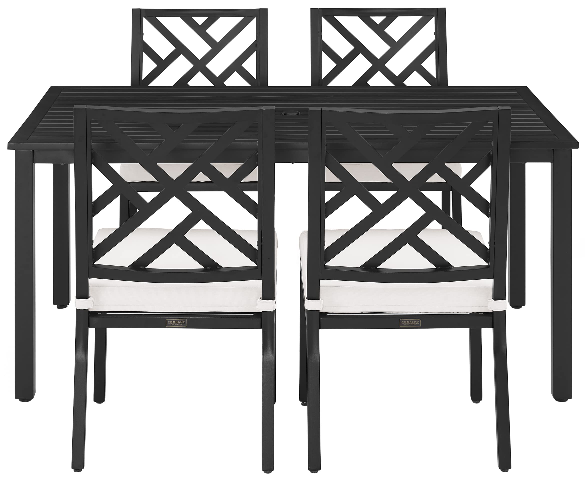 Crosley Furniture Locke 5-Piece Outdoor Dining Set for 4, Patio Table and Chairs for Backyard, Deck, Matte Black with Creme Cushions