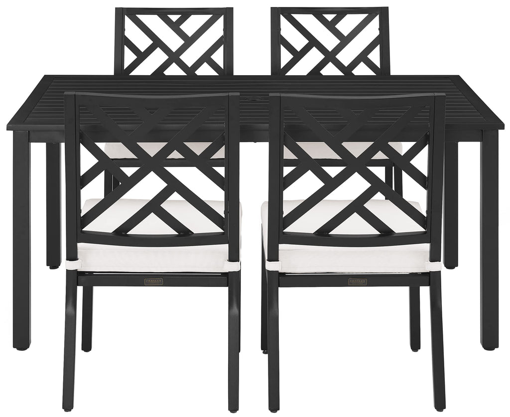 Crosley Furniture Locke 5-Piece Outdoor Dining Set for 4, Patio Table and Chairs for Backyard, Deck, Matte Black with Creme Cushions